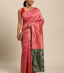 Hot pink jacquard cotton silk blend banarasi bandhani Saree