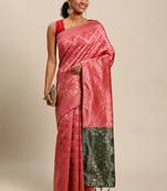 Hot pink jacquard cotton silk blend banarasi bandhani Saree