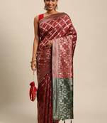 Maroon jacquard cotton silk blend banarasi bandhani Saree