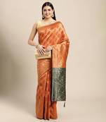 Orange jacquard cotton silk blend banarasi bandhani Saree