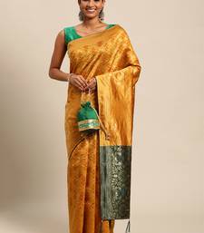Yellow jacquard cotton silk blend banarasi bandhani Saree