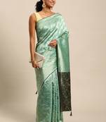 Pista green jacquard cotton silk blend banarasi bandhani saree