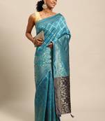 Firozi jacquard cotton silk blend banarasi bandhani saree