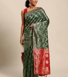 Bottle green jacquard cotton silk blend banarasi bandhani saree