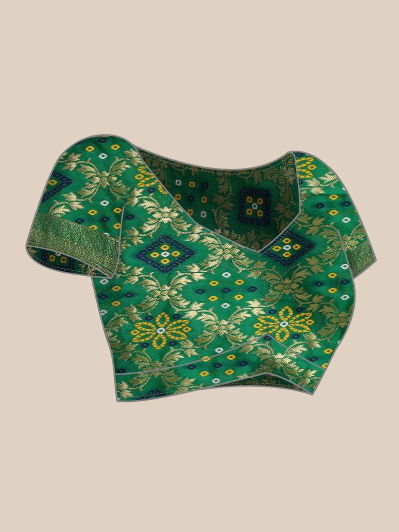 Red jacquard cotton silk blend banarasi bandhani fusion Saree