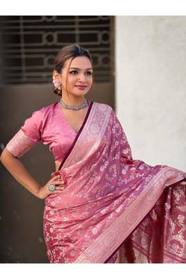 Pink art silk saree for festivals 5