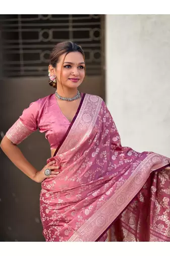 Pink art silk saree for festivals
