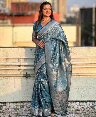 Blue Teal art silk saree for women 7