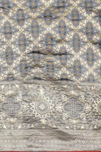 Grey jacquard cotton silk blend banarasi bandhani Saree