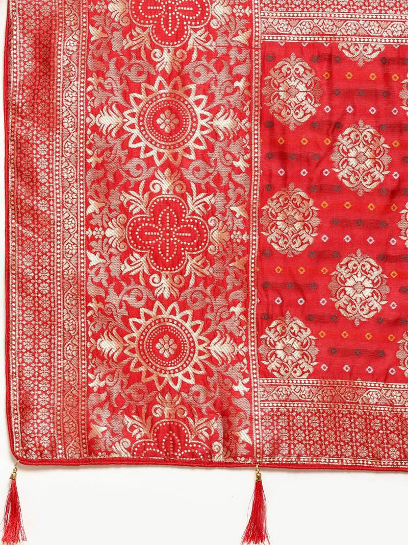 Grey jacquard cotton silk blend banarasi bandhani Saree