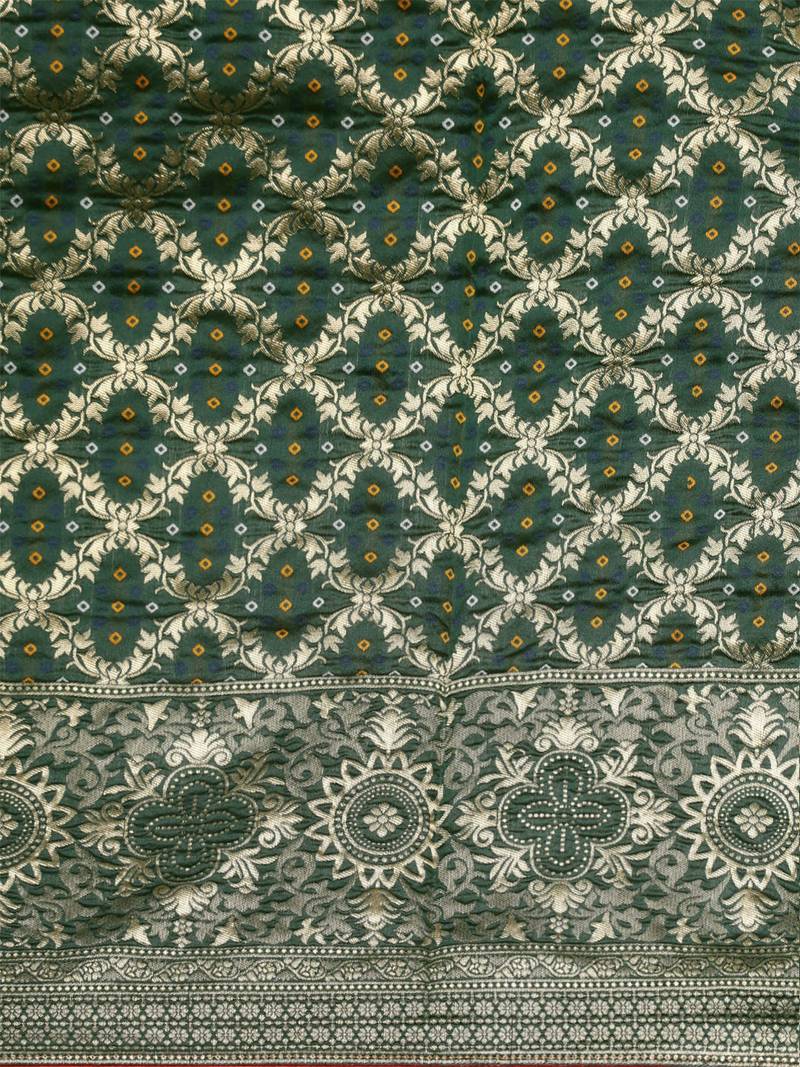 Bottle green jacquard cotton silk blend banarasi bandhani saree
