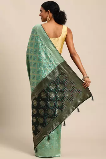 Pista green jacquard cotton silk blend banarasi bandhani saree