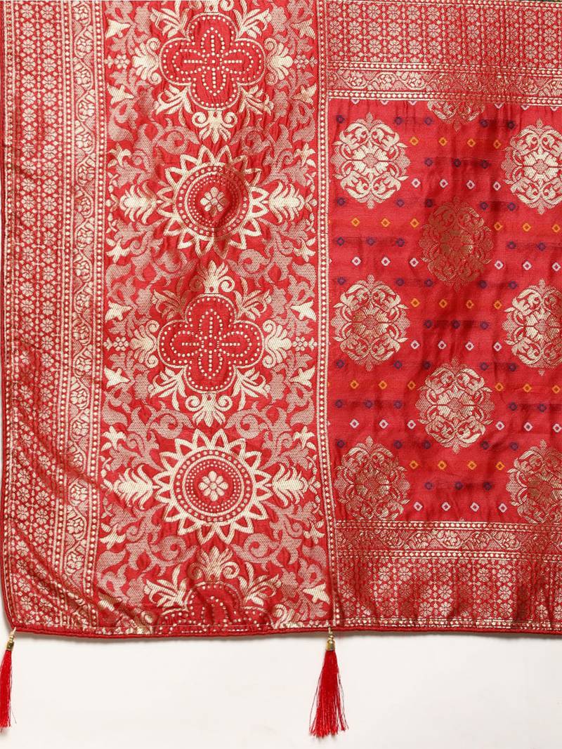 Bottle green jacquard cotton silk blend banarasi bandhani saree