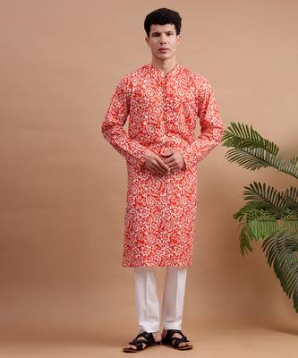 Orange men's kurta set 1