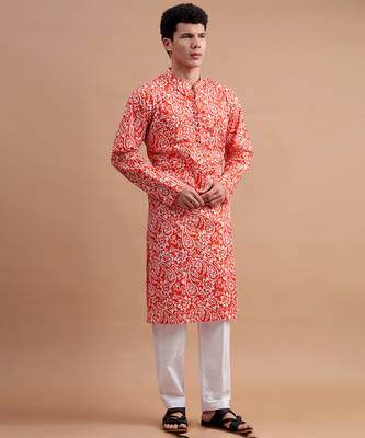 Orange men's kurta set 3