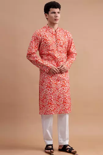 Orange men's kurta set