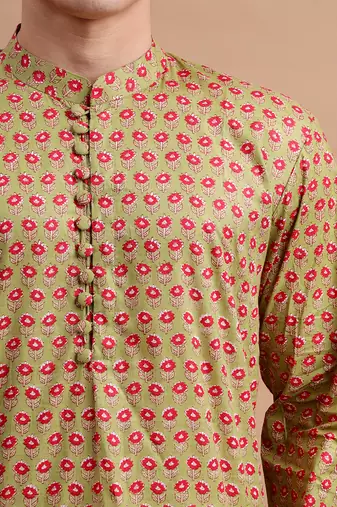Green men's kurta set
