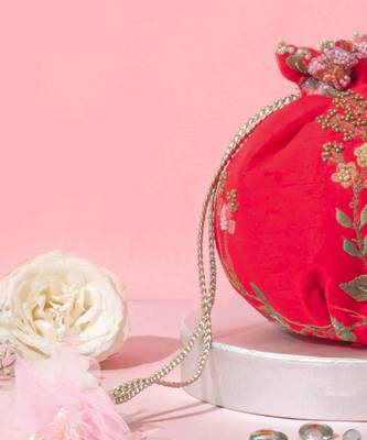 Athena embroidered round potli - red 4