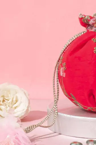 Athena embroidered round potli - red