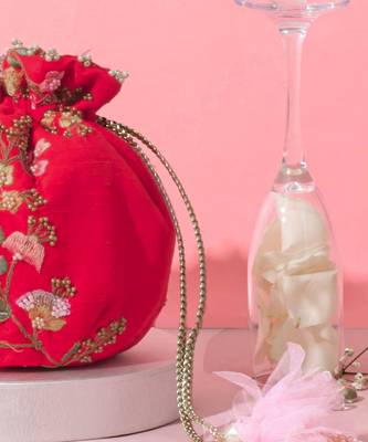 Athena embroidered round potli - red 5