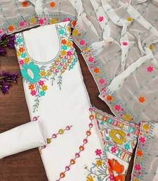White georgette sequin & floral pattern multicolor thread work kurta bottom dupatta