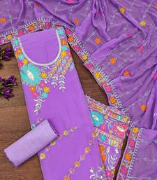 Purple georgette sequin & floral pattern multicolor thread work kurta bottom dupatta