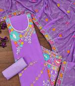 Purple georgette sequin & floral pattern multicolor thread work kurta bottom dupatta
