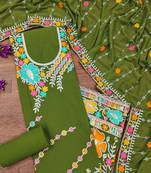Olive green georgette sequin & floral pattern multicolor thread work kurta bottom dupatta