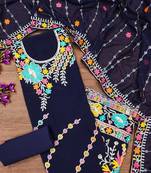 Navy blue georgette sequin & floral pattern multicolor thread work kurta bottom dupatta