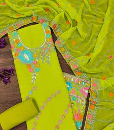 Light green georgette sequin & floral pattern multicolor thread work kurta bottom dupatta