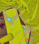 Light green georgette sequin & floral pattern multicolor thread work kurta bottom dupatta