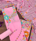 Baby pink georgette sequin & floral pattern multicolor thread work kurta bottom dupatta