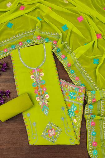 Georgette sequin & traditional pattern multicolor thread work kurta bottom dupatta