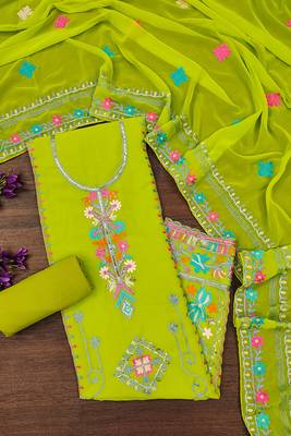 Georgette sequin & traditional pattern multicolor thread work kurta bottom dupatta 1