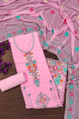 Georgette sequin & traditional pattern multicolor thread work kurta bottom dupatta 1