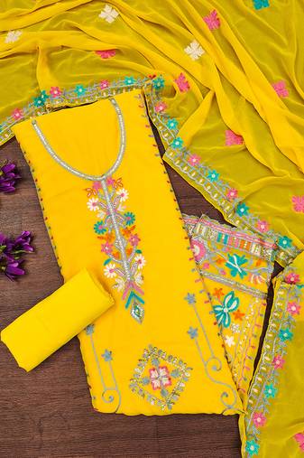 Georgette sequin & traditional pattern multicolor thread work kurta bottom dupatta