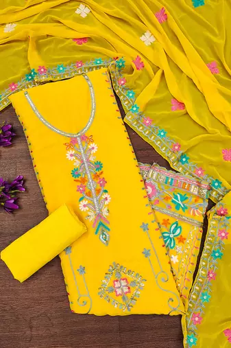 Georgette sequin & traditional pattern multicolor thread work kurta bottom dupatta
