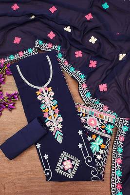 Georgette sequin & traditional pattern multicolor thread work kurta bottom dupatta 1