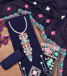 Georgette sequin & traditional pattern multicolor thread work kurta bottom dupatta