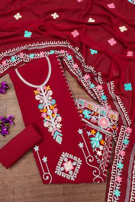 Georgette sequin & traditional pattern multicolor thread work kurta bottom dupatta 1
