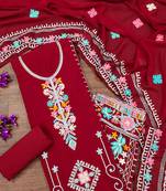 Georgette sequin & traditional pattern multicolor thread work kurta bottom dupatta