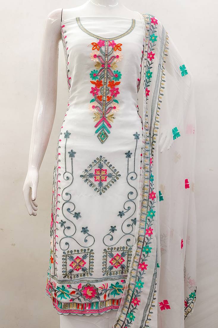 Georgette sequin & traditional pattern multicolor thread work kurta bottom dupatta