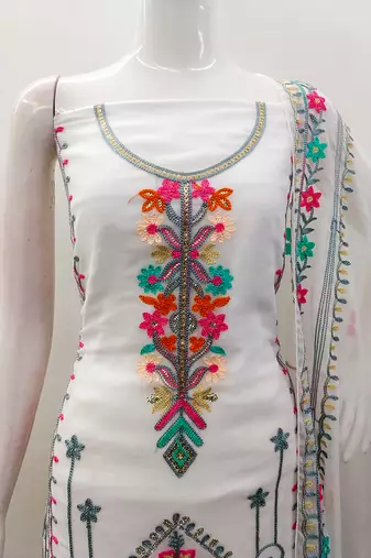 Georgette sequin & traditional pattern multicolor thread work kurta bottom dupatta