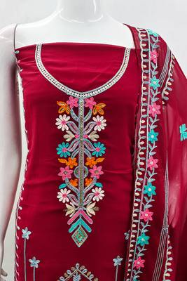 Georgette sequin & traditional pattern multicolor thread work kurta bottom dupatta 3