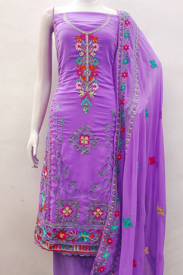 Georgette sequin & traditional pattern multicolor thread work kurta bottom dupatta