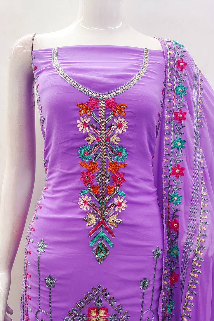 Georgette sequin & traditional pattern multicolor thread work kurta bottom dupatta