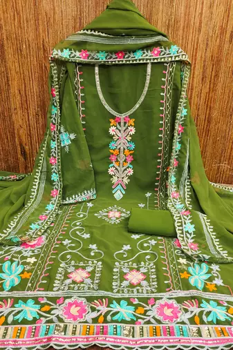 Georgette sequin & traditional pattern multicolor thread work kurta bottom dupatta