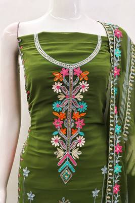 Georgette sequin & traditional pattern multicolor thread work kurta bottom dupatta 4