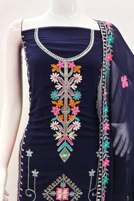 Georgette sequin & traditional pattern multicolor thread work kurta bottom dupatta 3