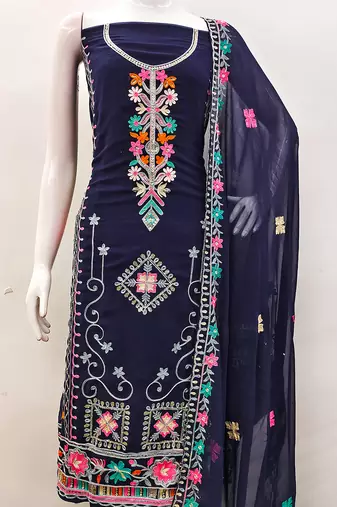 Georgette sequin & traditional pattern multicolor thread work kurta bottom dupatta